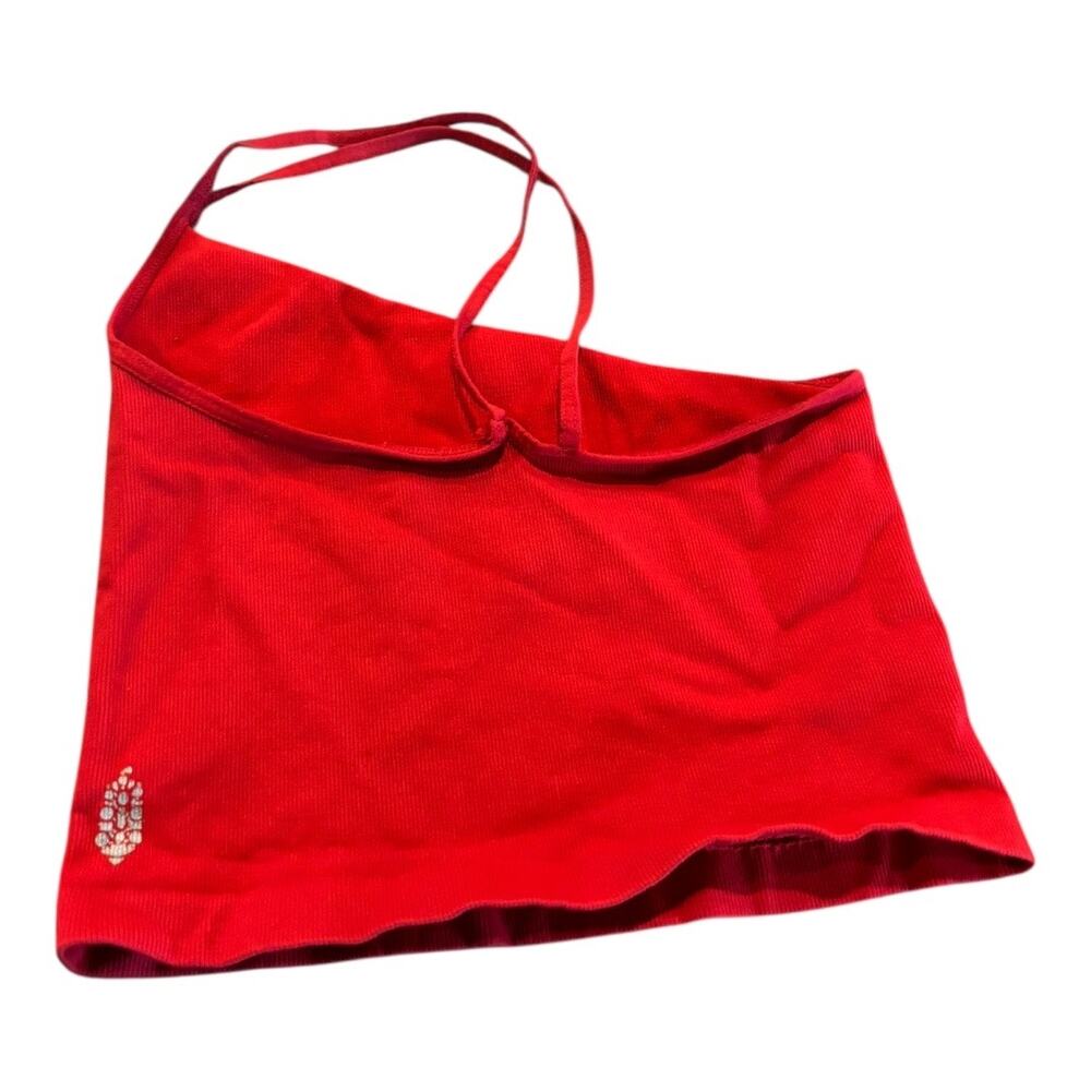 Red Ribbed One-Shoulder Crop Top Size M - Picture 2 of 3